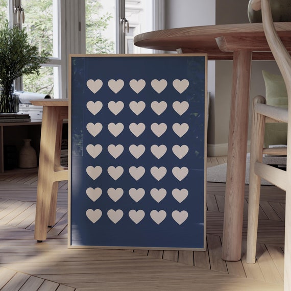 Indigo Hearts Wall Art Blue Minimalist Art Print Trendy Cute Art Poster Preppy Dorm Room Wall Decor Modern Wall Poster 1814