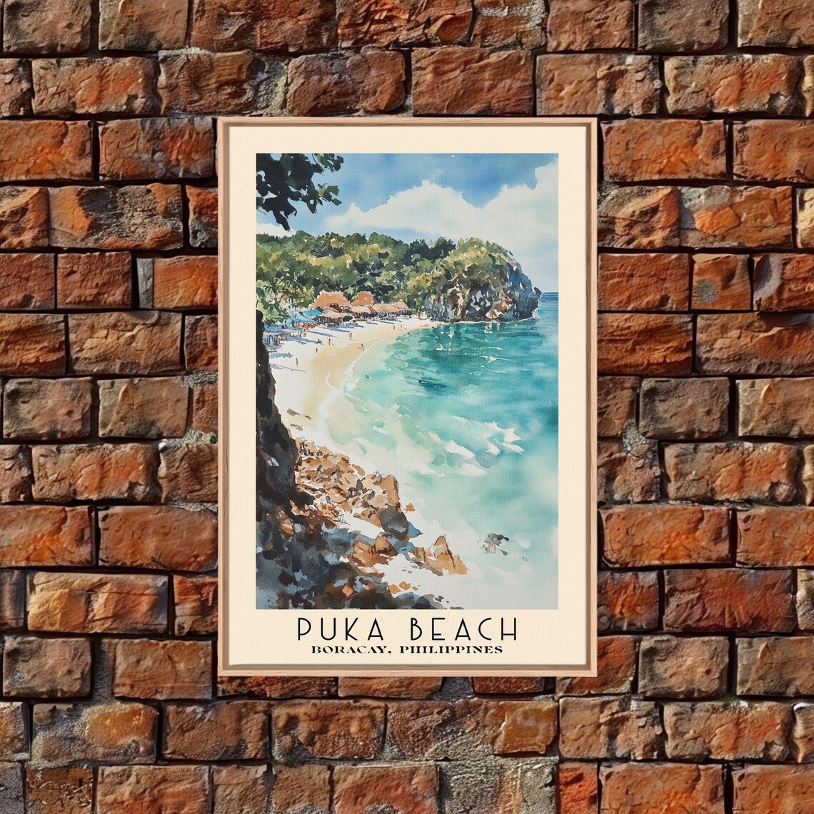 Puka Beach Boracay Philippines White Sand Cove Watercolor Travel Poster - Image 4