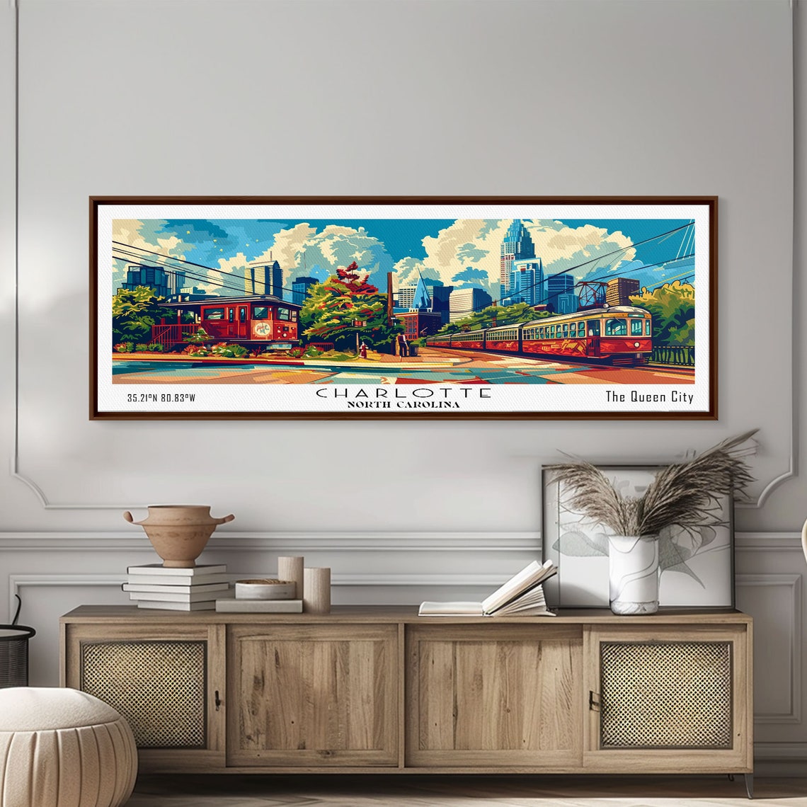 Charlotte North Carolina Panoramic Red Trolley Skyline Vintage Poster - Image 6