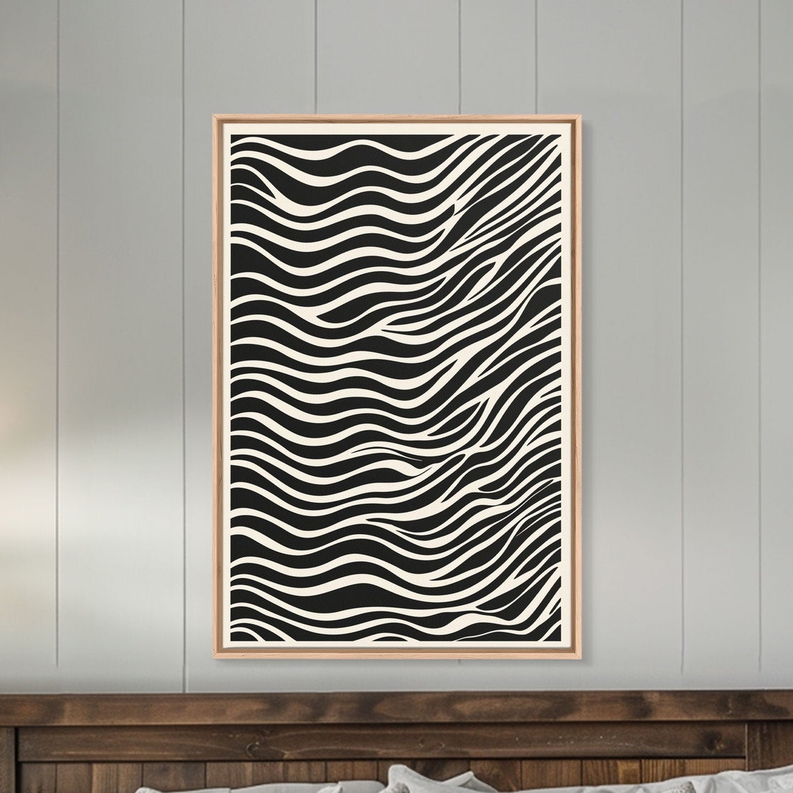 Black And White Ripple Wave Lines Abstract Monochrome Wall Art - Image 5