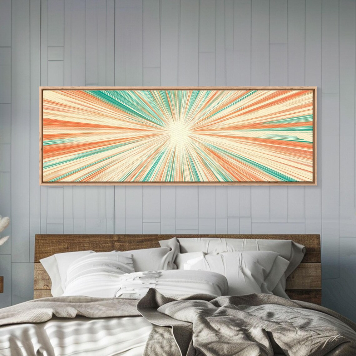 Mid Centery Modern Print Framed Mcm Style Wall Art Orange And Green Star Burst Art Deco Modern Art Above Sofa Decor - Image 2