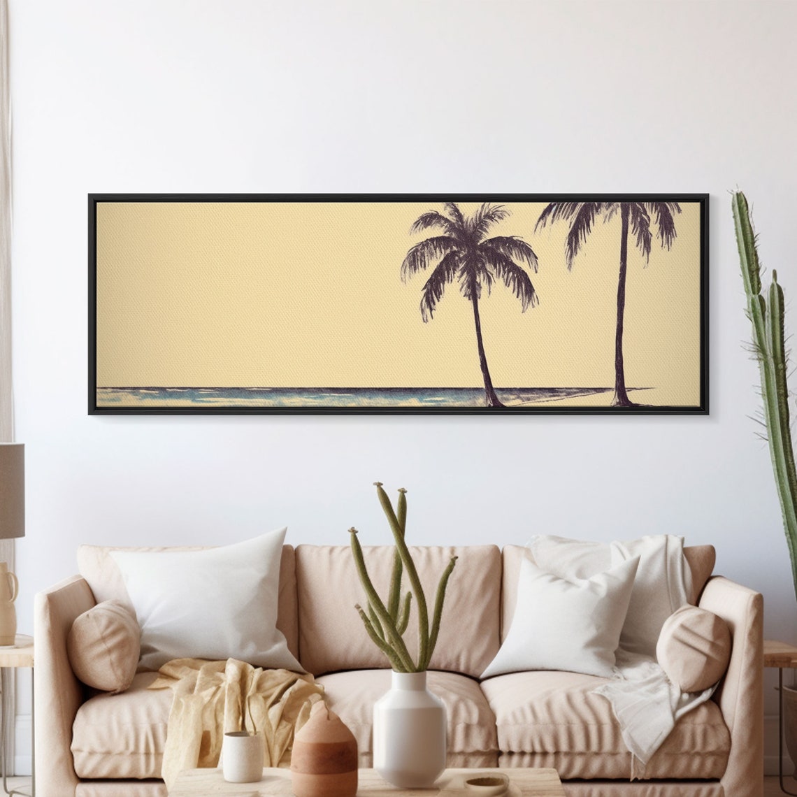 Minimalist Beach Art Print Palm Trees Tropical Beach Wall Art Beach Wall Decor Panoramic Wall Art Print