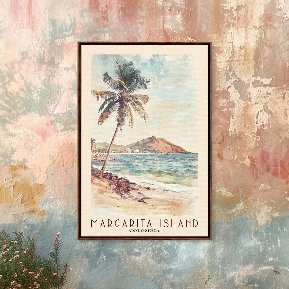 Margarita Island Colombia Palm Beach Rocky Islet Watercolor Poster
