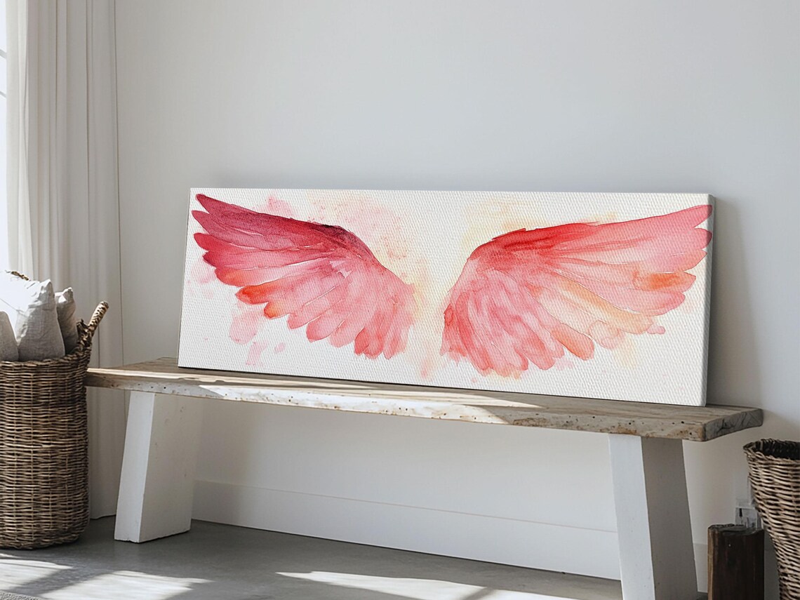 Pink Angel Wings Watercolor Soft Blush Spiritual Feathered Wings Wall Poster - Image 2