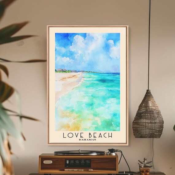 Love Beach Bahamas Curved White Sand Vivid Turquoise Sea Poster