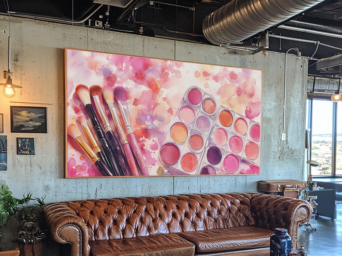 Pink Makeup Brushes And Eyeshadow Palettes Watercolor Beauty Poster - Image 5