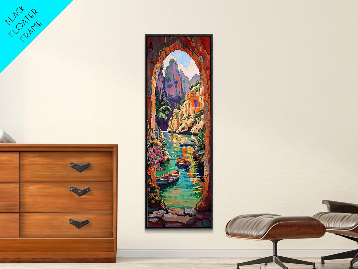 Colorful Waterway Through Rocky Cliffs And Archway Impasto Coast Poster - Image 2