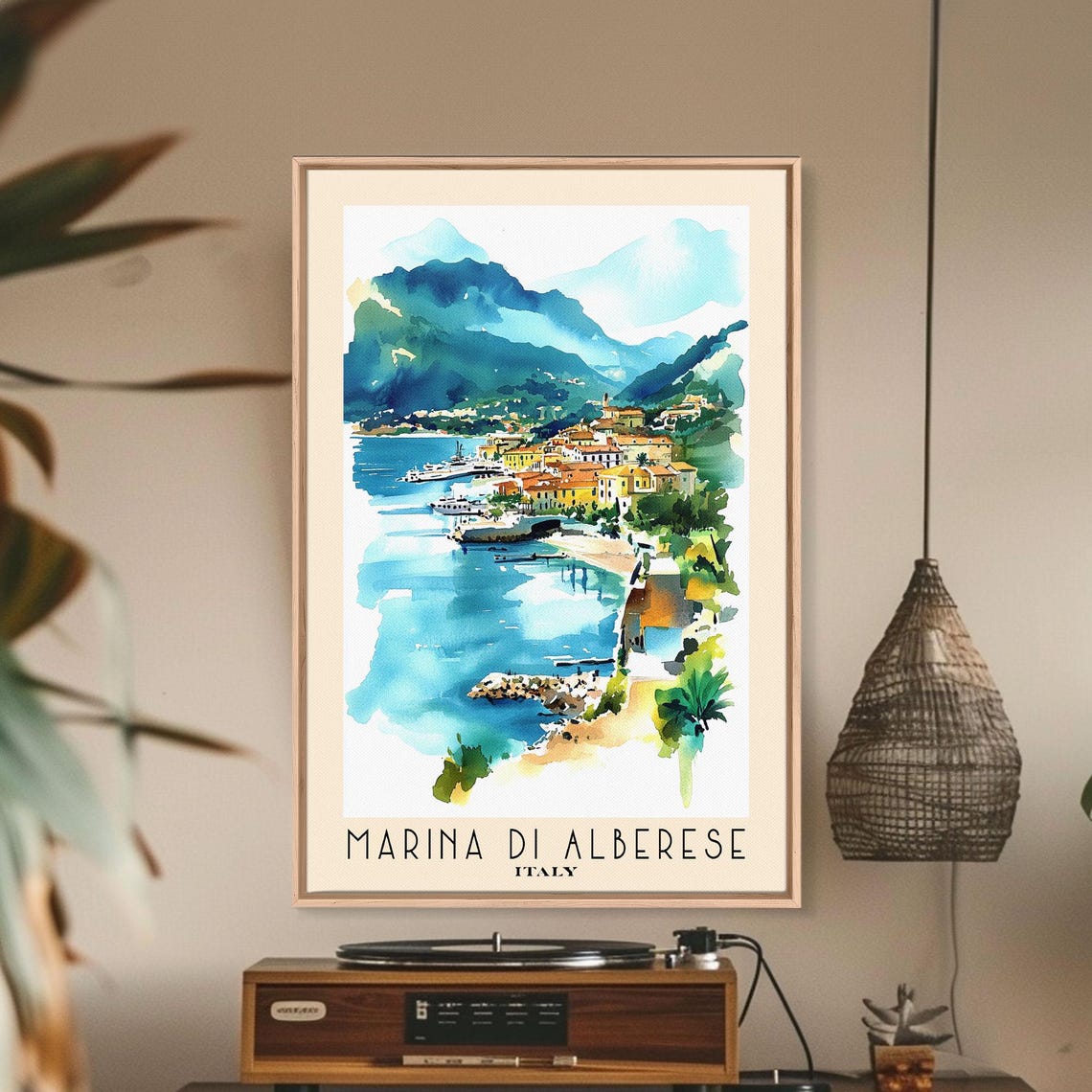 Marina di Alberese Italy Harbor Town Mountain Coast Watercolor Poster - Image 2