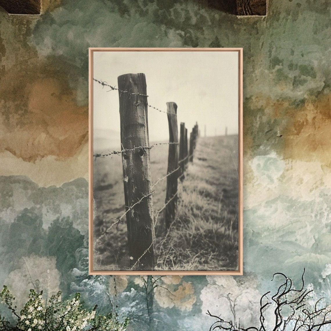 Rustic Barbed Wire Fence Sepia Photography Vintage Western Art Poster - Image 5