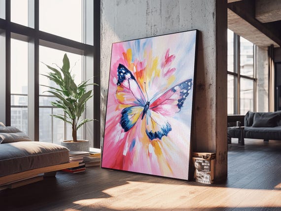 Pink Butterfly Oil Painting Print Rustic Farmhouse Boho Home Decor Preppy Wall Art Dorm Room Wall Art Nursery Wall Art Home Decor Nuevart