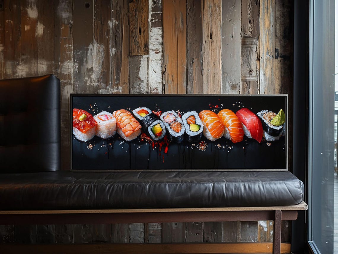 Assorted Sushi Row Retro Painting Panoramic Black Kitchen Wall Poster - Image 6