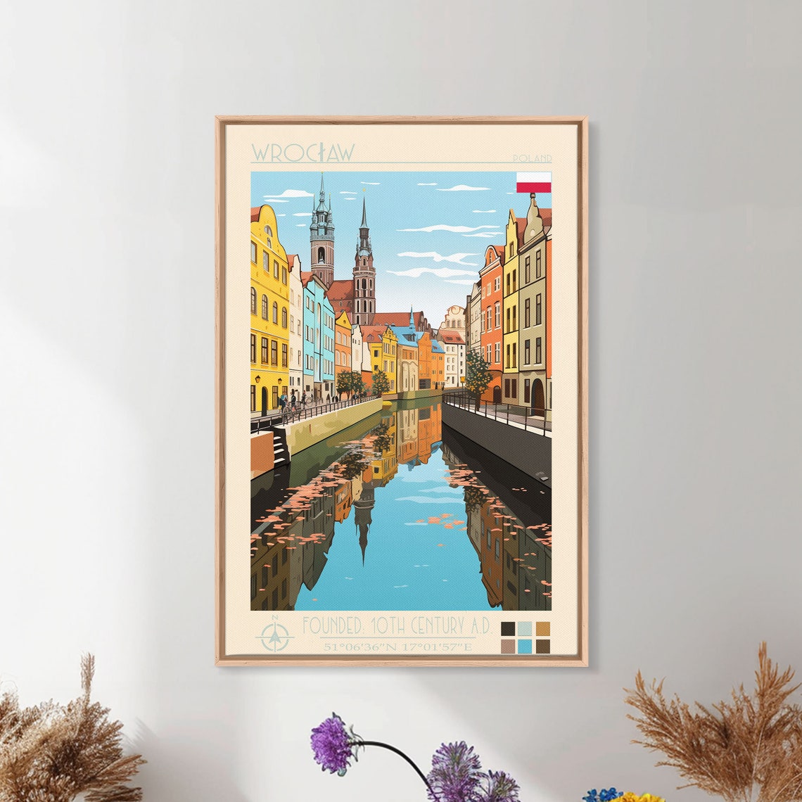 Wroclaw Poland Colorful Old Town Canal Reflection Travel Poster - Image 2