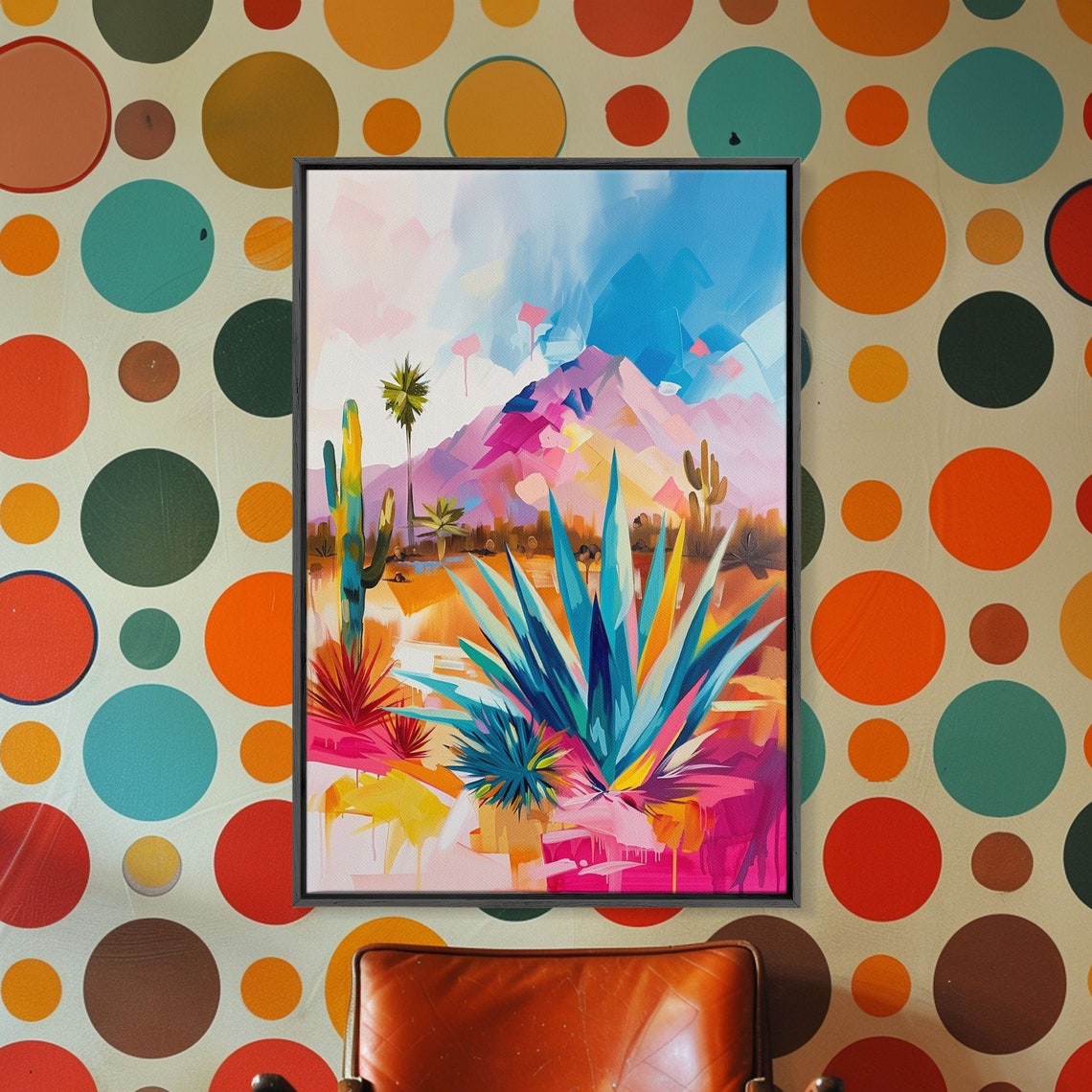 Vibrant Desert Landscape Agave Cactus Pink Mountains Wall Art - Image 5