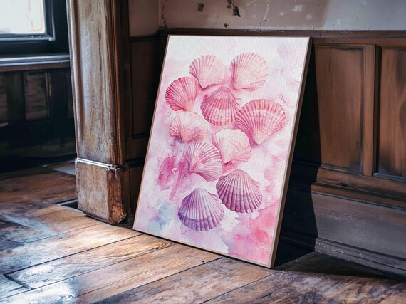 Pink Seashell Collection Watercolor Coastal Beach Wall Art Print