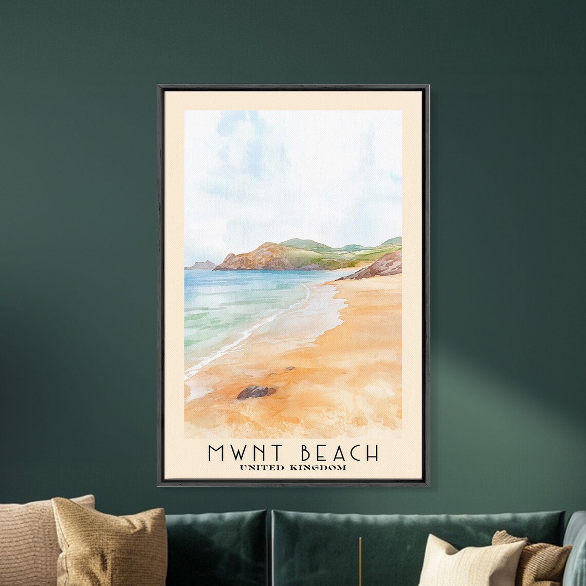 Mwnt Beach United Kingdom Golden Sand Headland Watercolor Travel Poster - Image 5