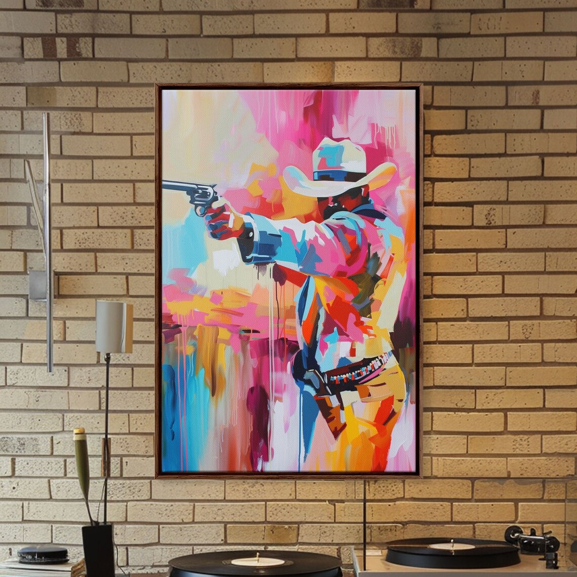 Colorful Cowboy Aiming Revolver Western Gunfighter Pop Art Poster - Image 2
