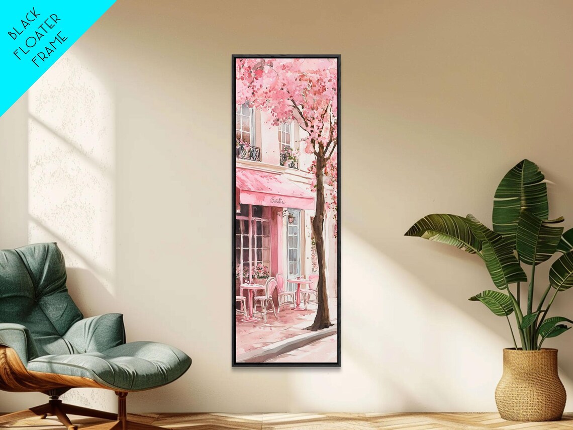 Parisian Cafe Pink Blossom Street Scene France Travel Poster - Image 3