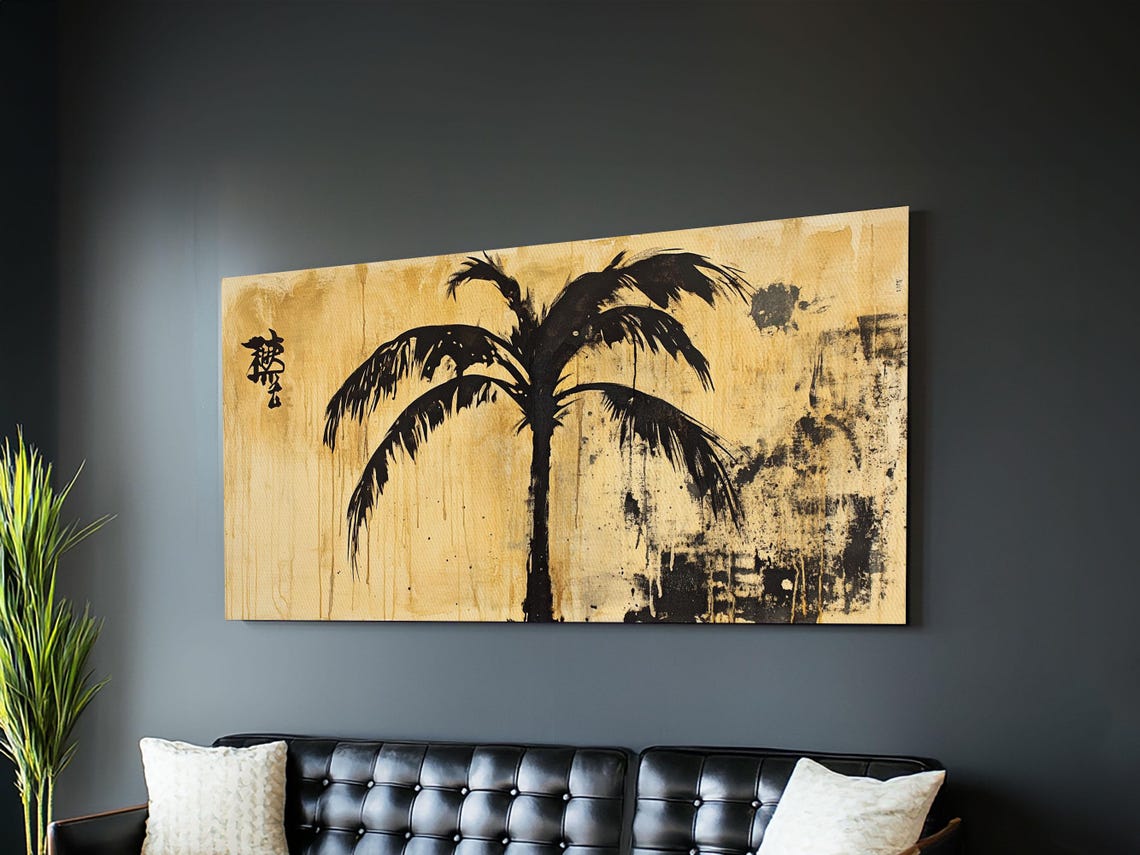 Black Palm Tree Gold Grunge Abstract Tropical Silhouette Wall Art - Image 4