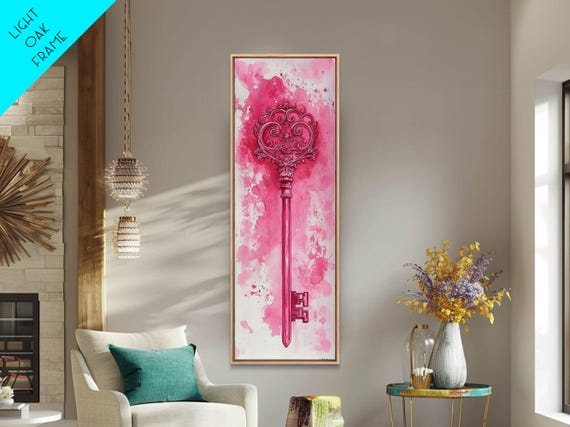 Intricate Key Art Framed Print Light Pink Wall Art Rustic Decor Minimalist Art Tall Skinny Art Above Couch Art Gift Idea