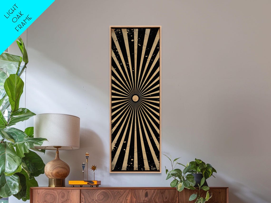 Black And Cream Vintage Sunburst Rays Art Deco Wall Art Print - Image 3