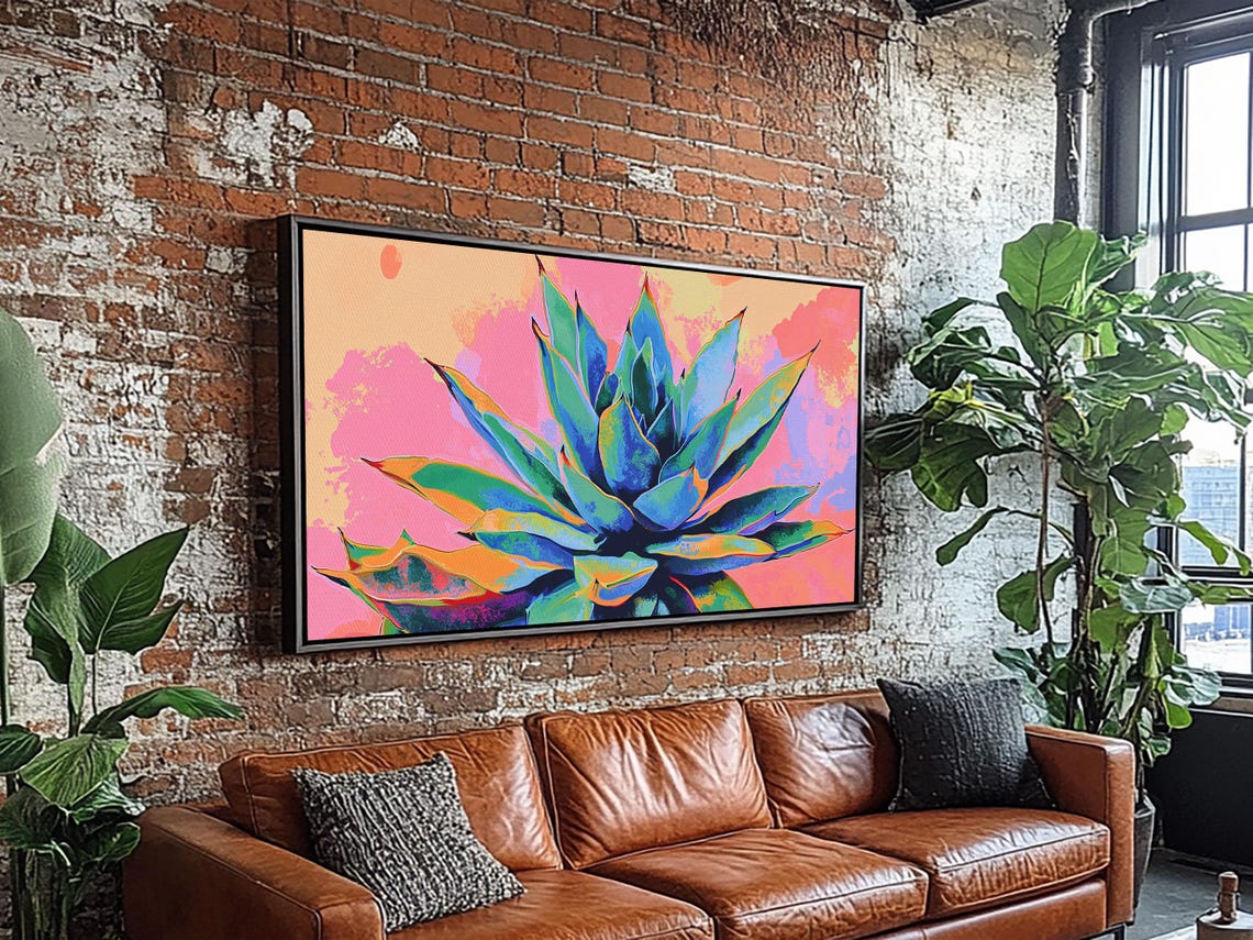 Neon Blue Agave Pink Sunset Pop Art Colorful Desert Plant Wall Art