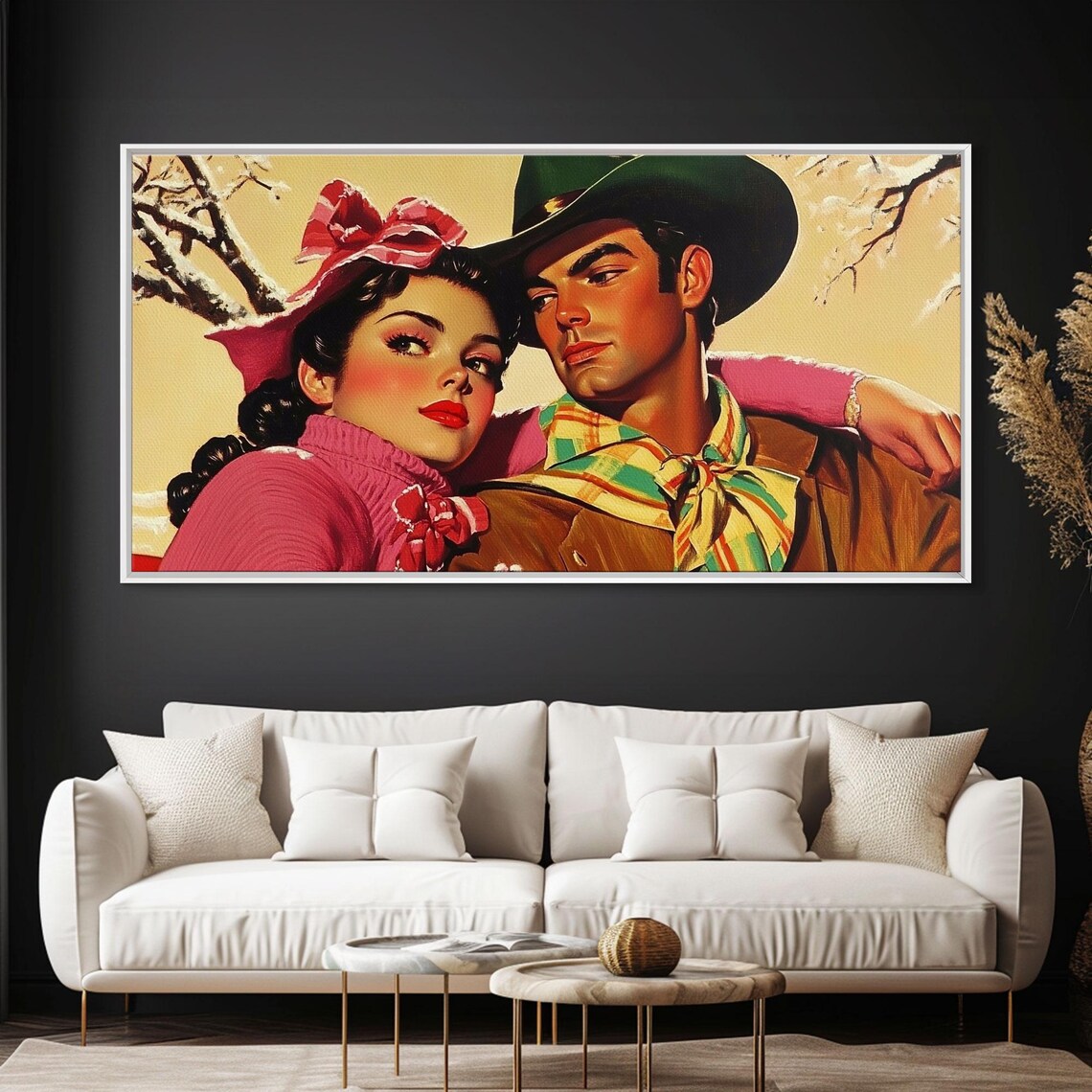 Retro 1950s Cowboy Cowgirl Couple Embracing In Winter Love Poster - Image 3