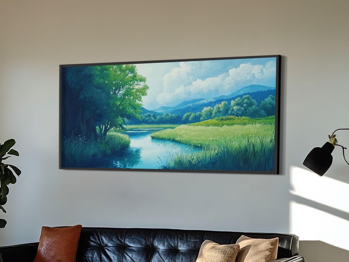 Print Of Serene Green Valley And River Landscape Rustic Wall Art Gift Idea For Nature Lovers And Rustic Home Decor - Image 4