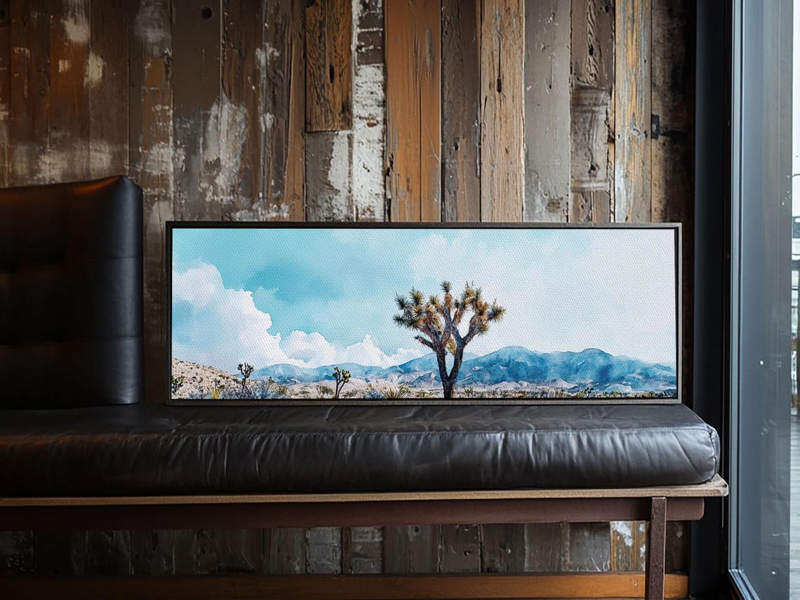 Joshua Tree Desert Watercolor Blue Mountain Panoramic Poster Art - Image 6