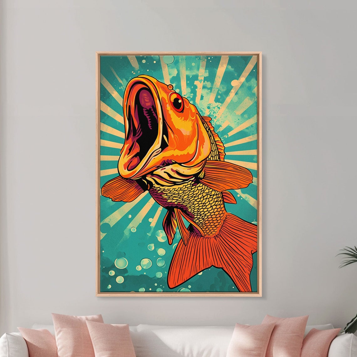 Funny Orange Fish Open Mouth Sunburst Pop Art Poster Wall Print - Image 5