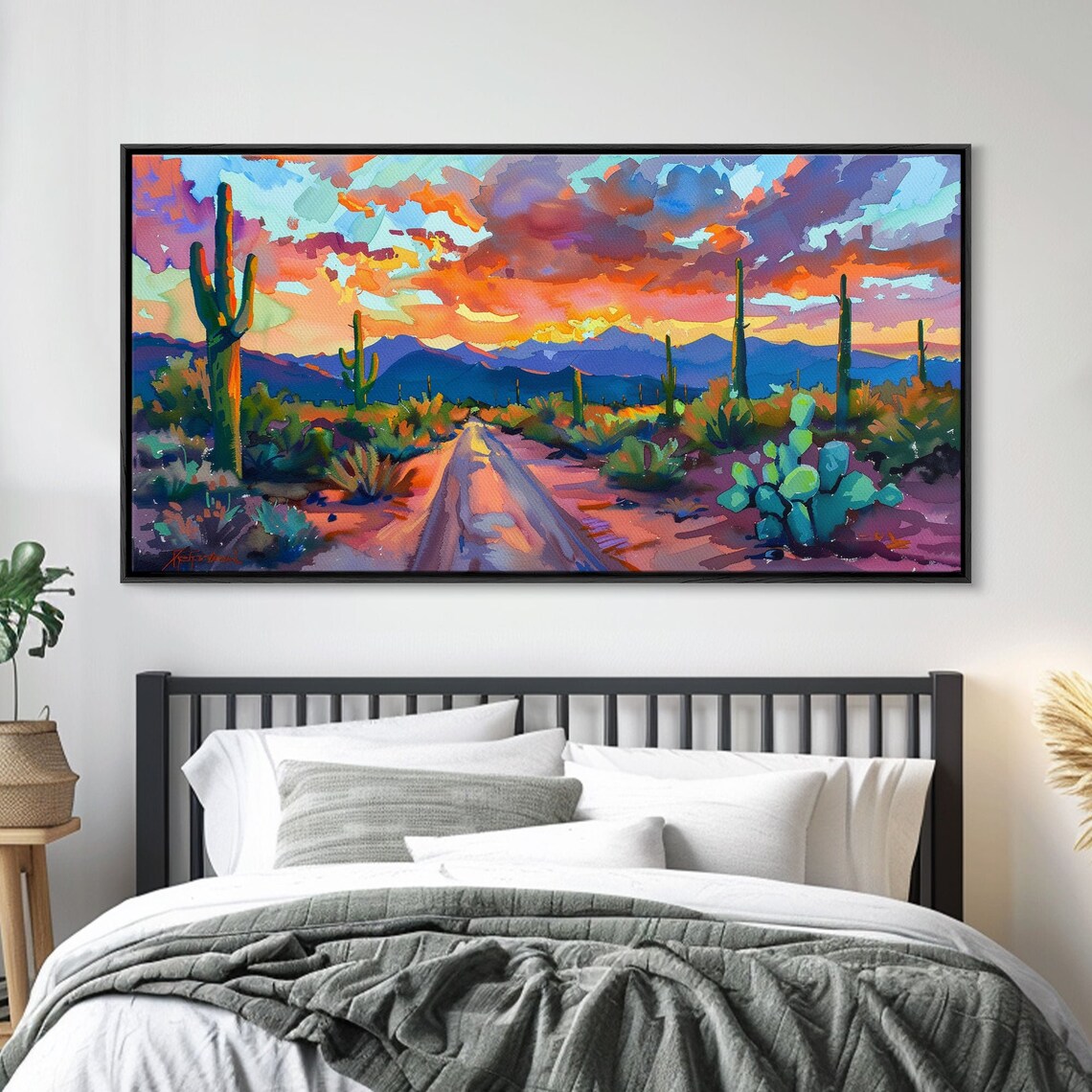 Cacti And Mountains Under Sunset Sky, Southwestern Art Print