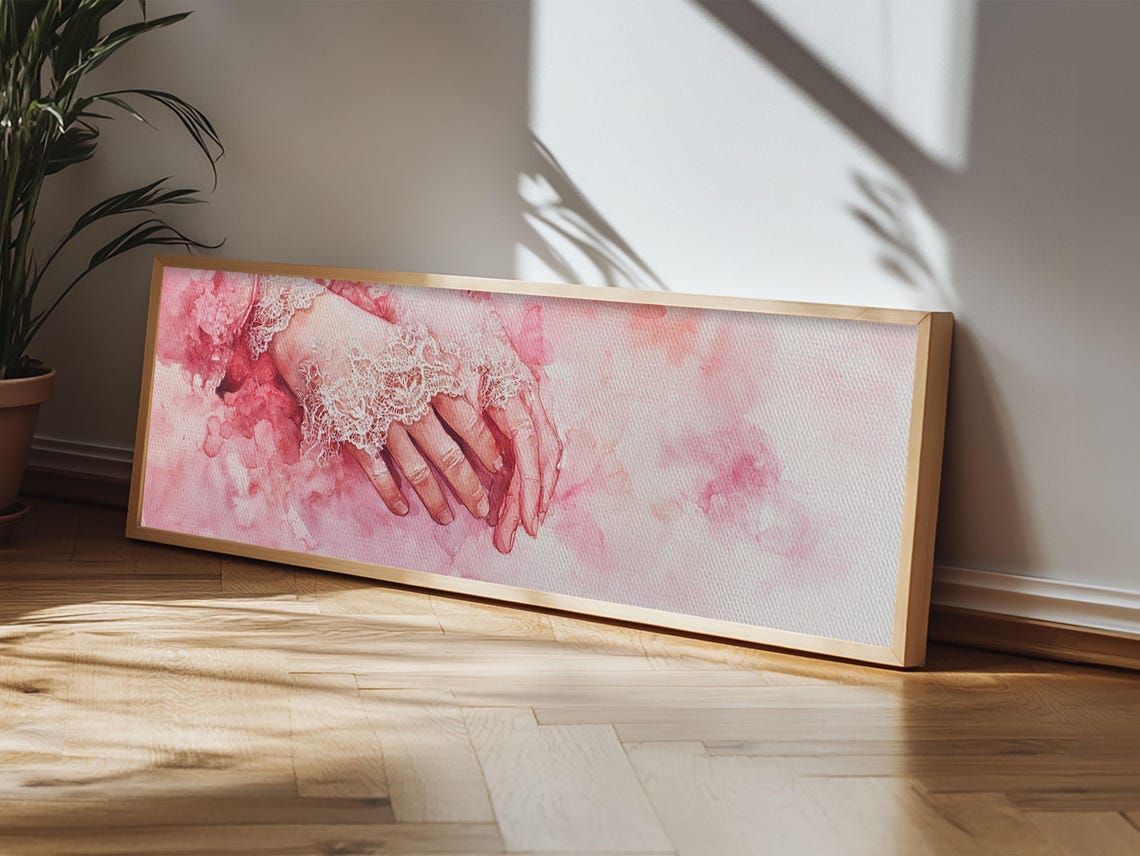 Elegant Lace Cuff Hands Pink Watercolor Feminine Romantic Wall Art - Image 3