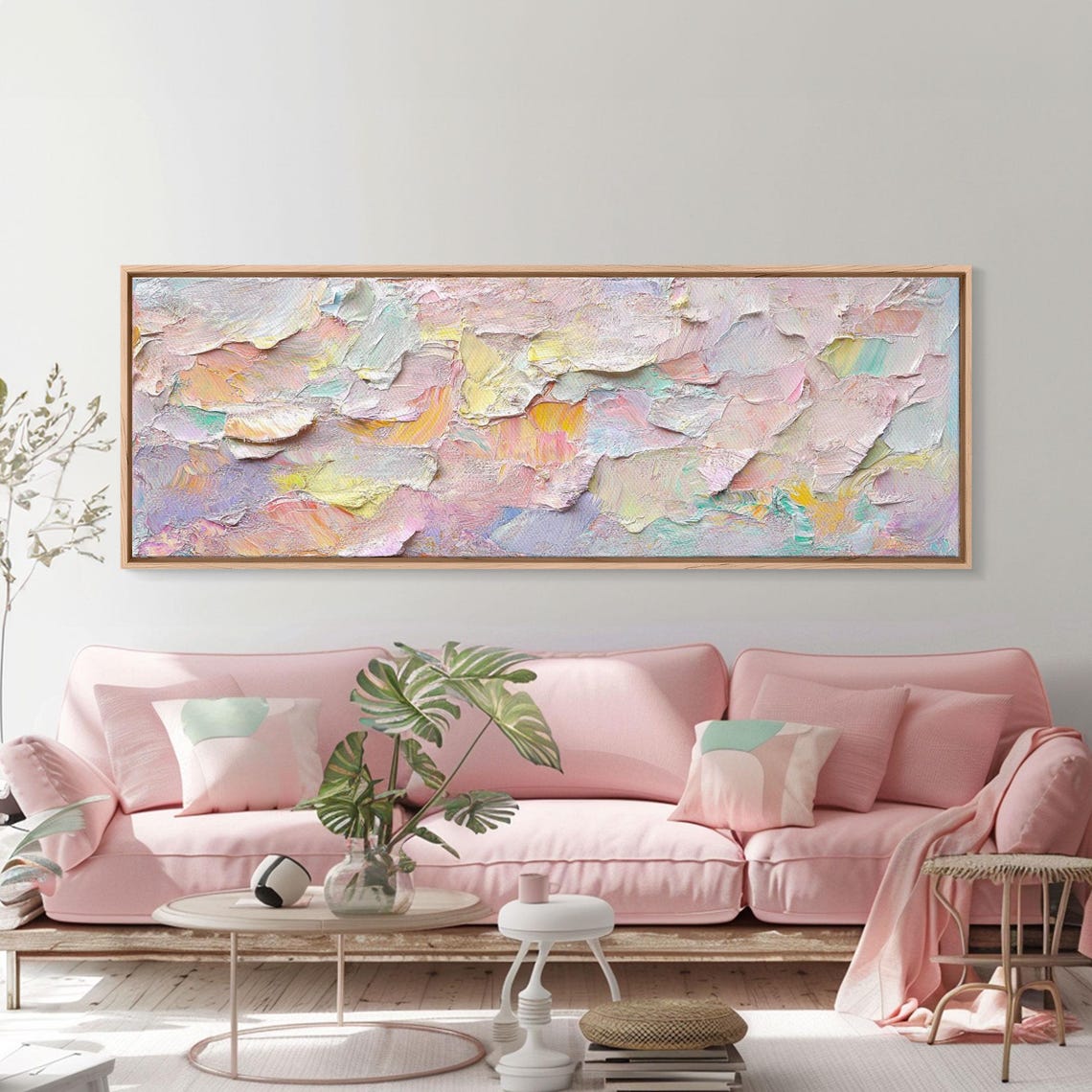 Pastel Impasto Texture Pink Lavender Abstract Cloudscape Art Print - Image 3