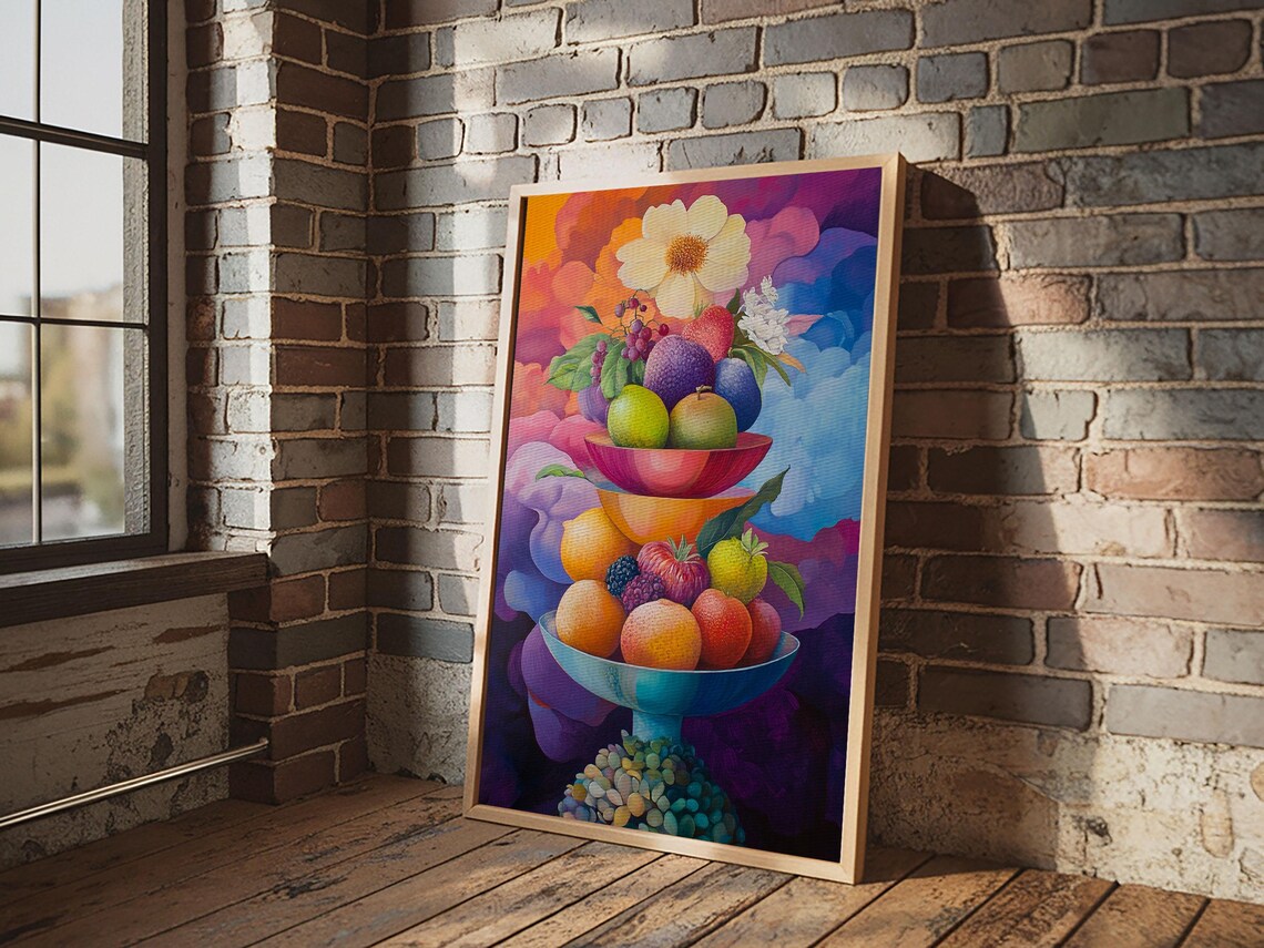 Colorful Fruit Bowl Still Life Art Print for Kitchen - Image 5