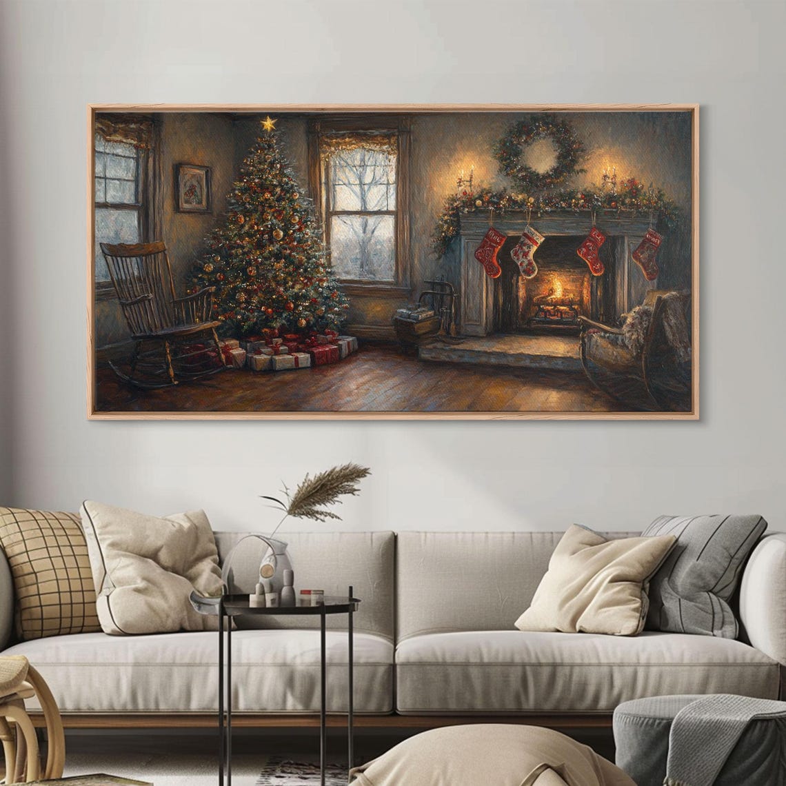 Cozy Christmas Living Room Fireplace Tree Stockings Rustic Poster - Image 5