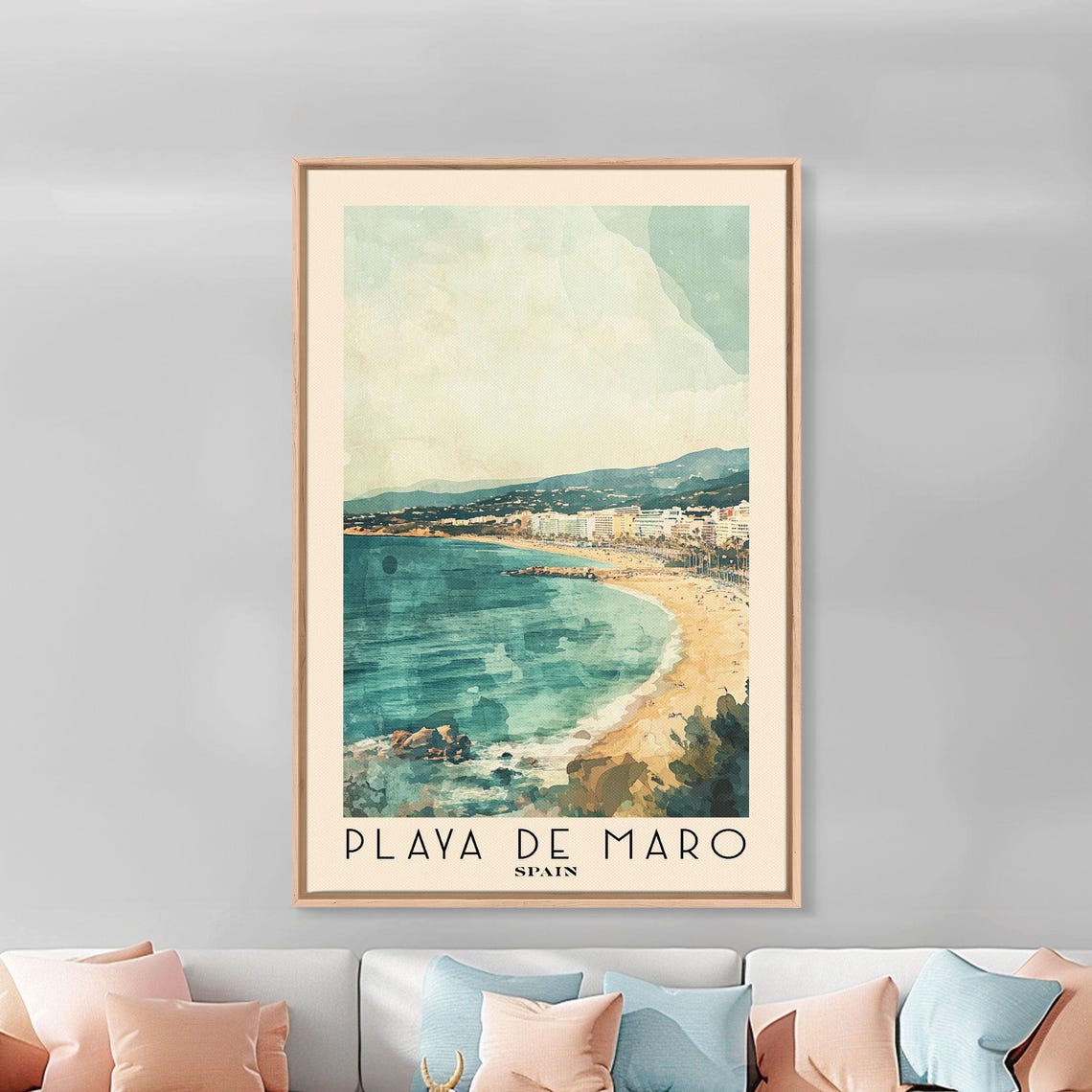 Playa De Maro Spain Teal Bay Curve Golden Sand Rocky Point Poster - Image 3