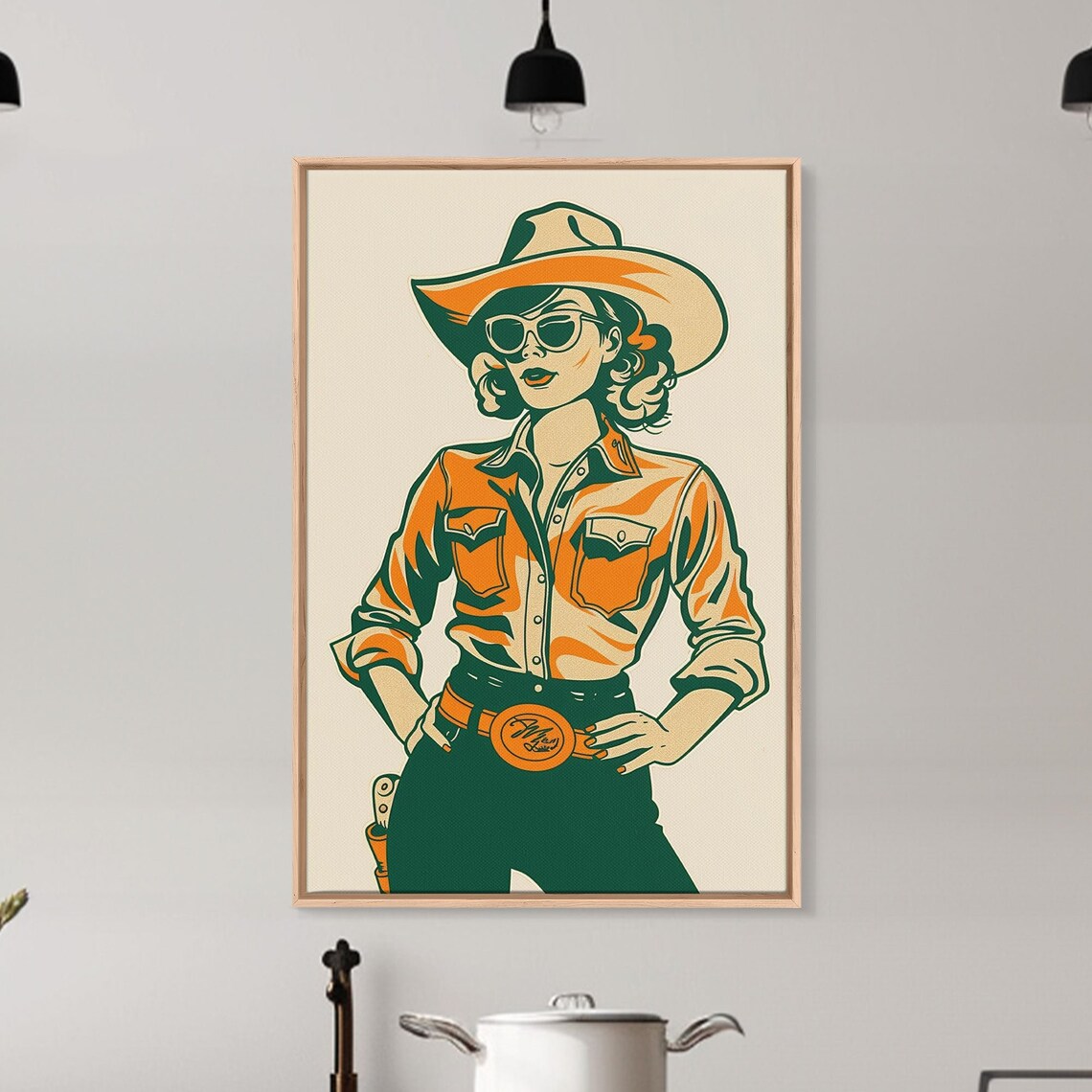 Retro Cowgirl With Sunglasses Vintage Western Illustration Poster - Image 2