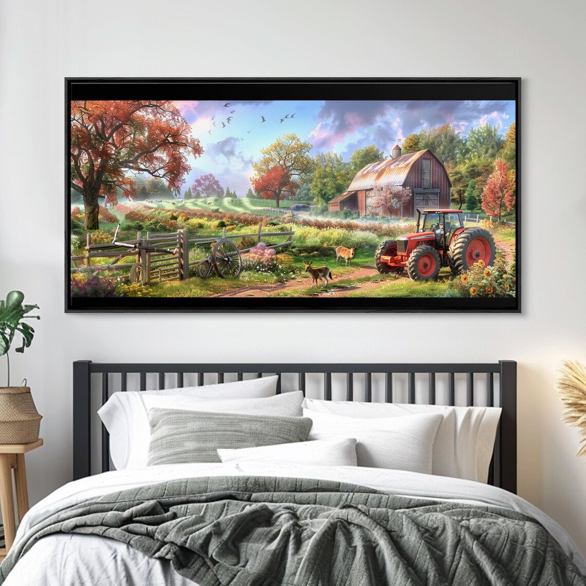 Autumn Farm Red Barn Red Tractor Country Harvest Scene Painting Poster - Image 4
