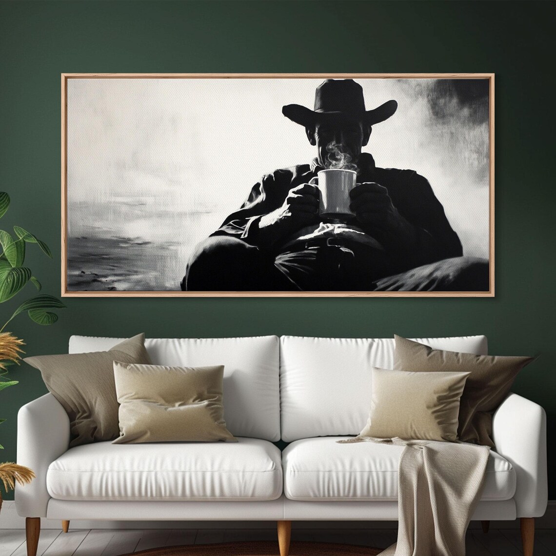 Cowboy Drinking Coffee, Rustic Autumn Poster Print - Image 2
