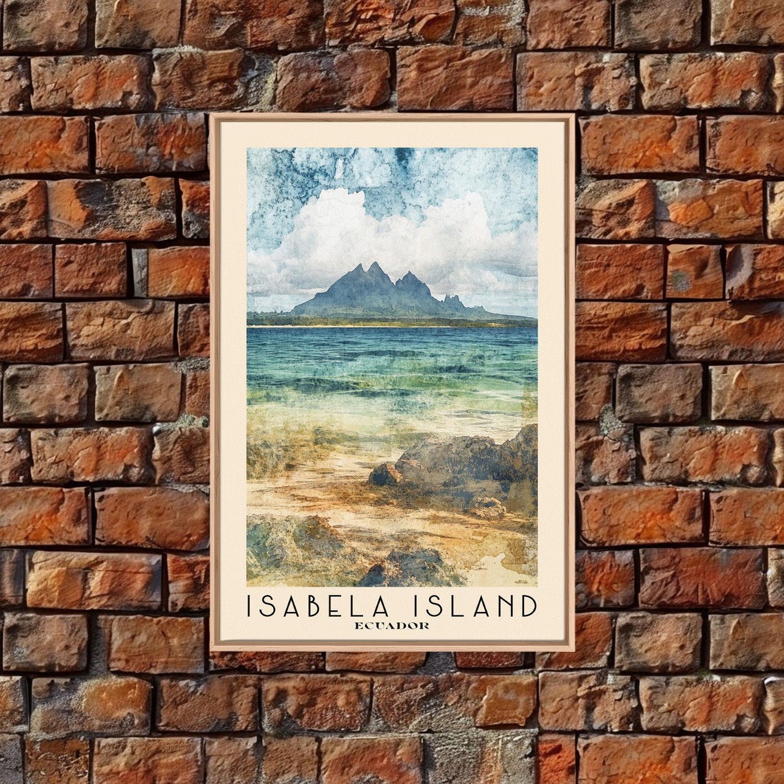 Isabela Island Ecuador Volcanic Peaks Turquoise Bay Watercolor Poster - Image 5