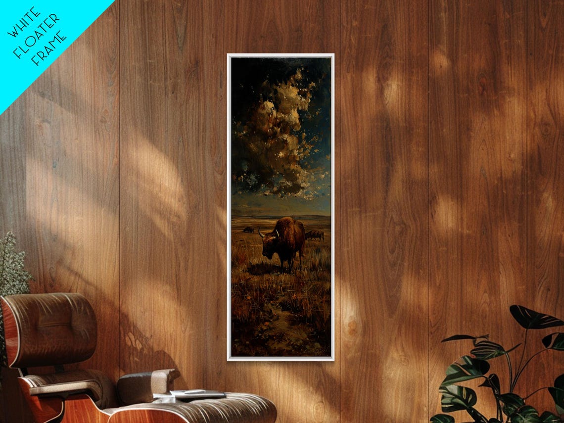 Wild Bison On Golden Prairie Grassland Impasto Dramatic Sky Poster - Image 4
