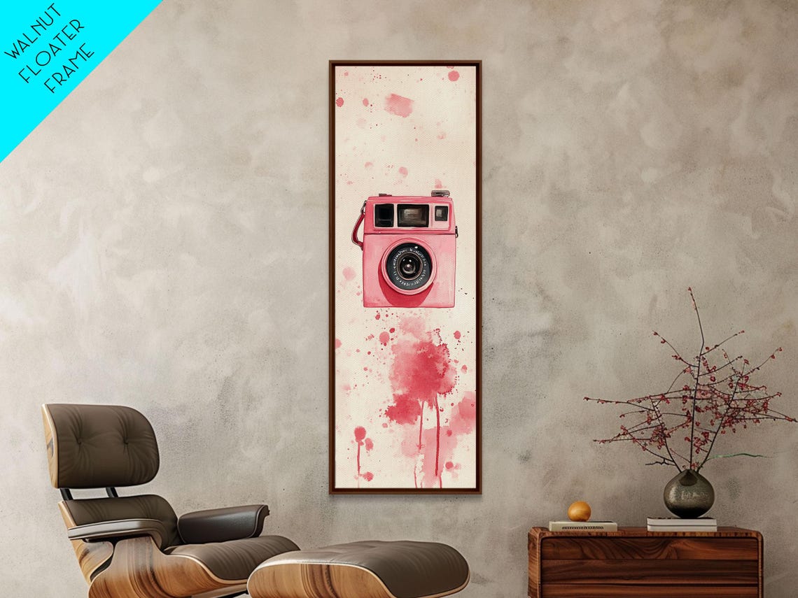 Pink Retro Instant Camera Watercolor Paint Splash Photography Wall Art - Image 2
