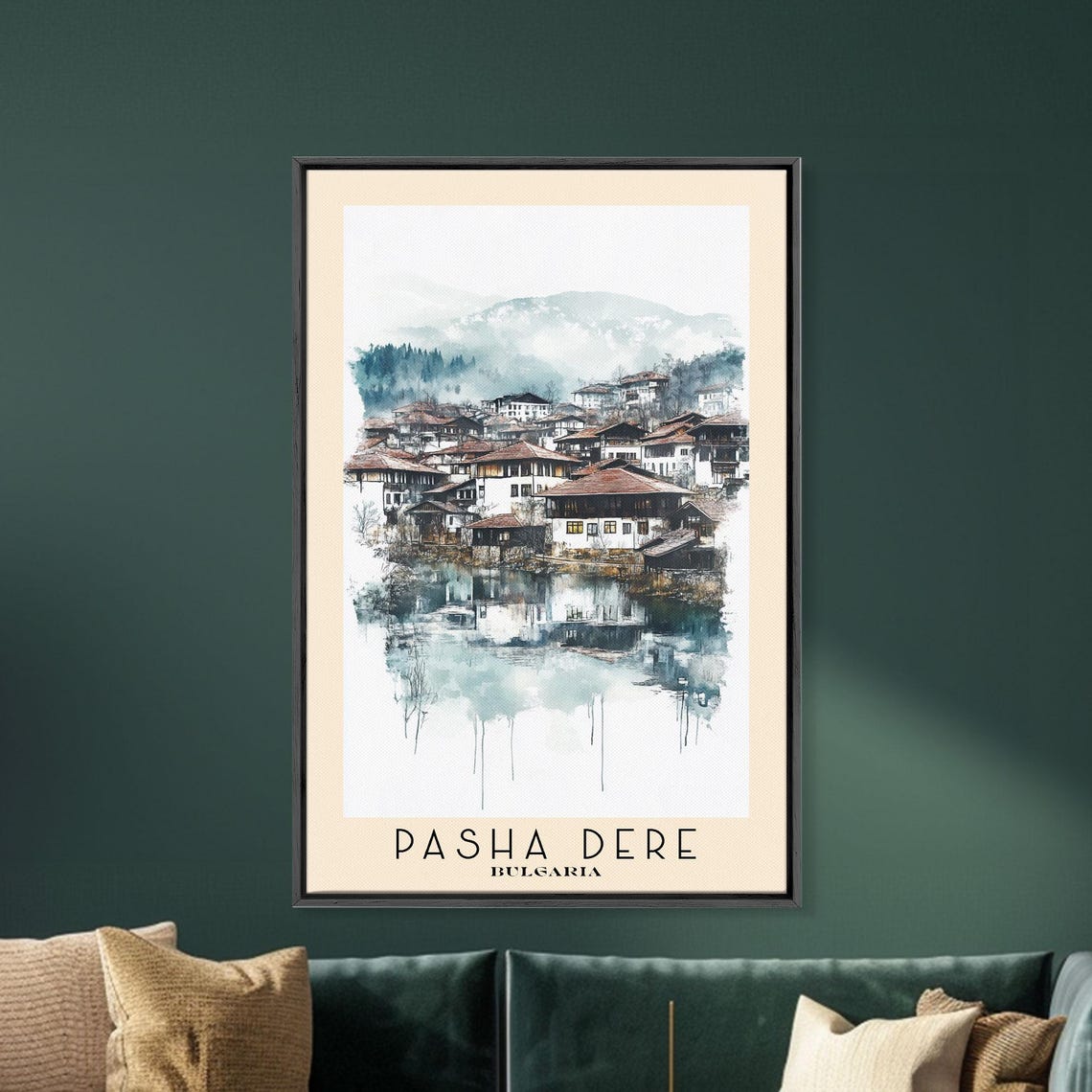 Pasha Dere Bulgaria Lakeside Village Watercolor Mountain Travel Poster - Image 5
