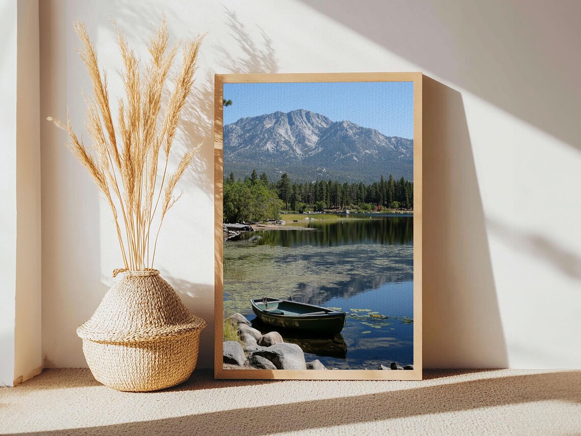 Mountain Lake Wooden Rowboat Pine Forest Serene Reflection Nature Travel Poster - Image 4