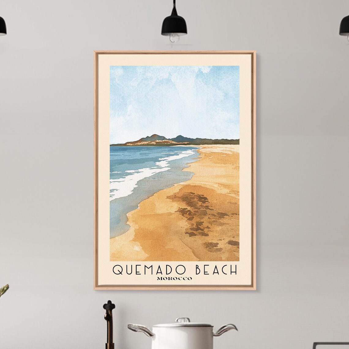 Quemado Beach Morocco Golden Sands Rolling Surf Watercolor Travel Poster - Image 6