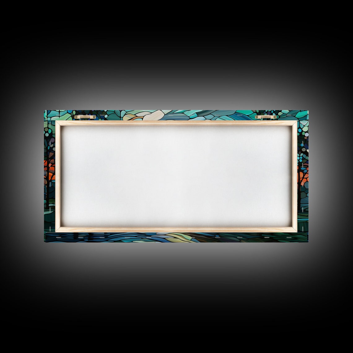 Stained Glass Sunset Over Water Through Trees Panoramic Art Poster - Image 3