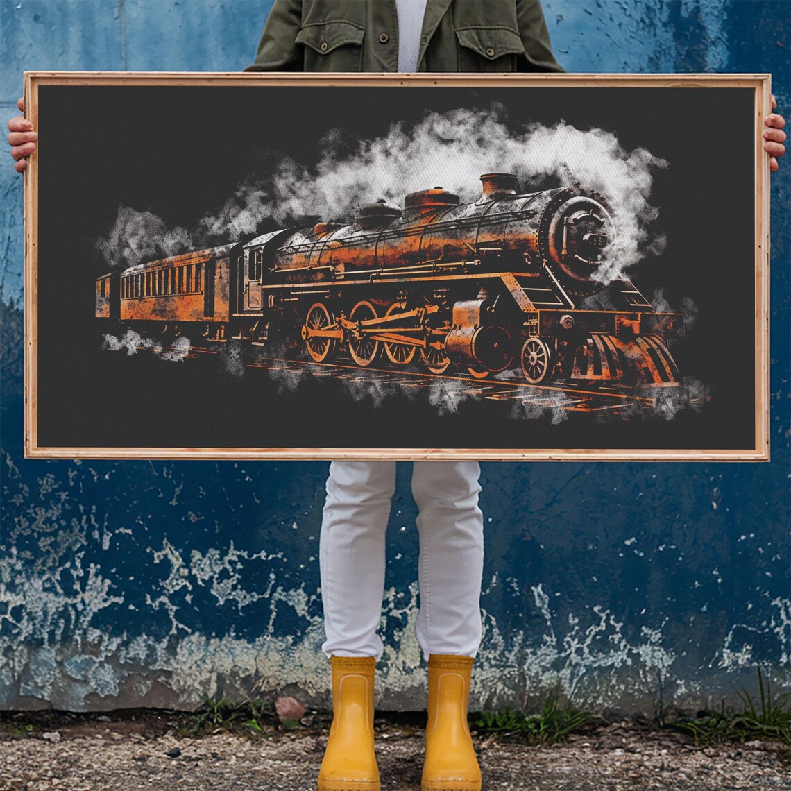 Locomotive Wall Decor Orange Steam Train Wall Art Retro Train Wall Art Panoramic Wall Decor Print Wall Art Framed Art - Image 6