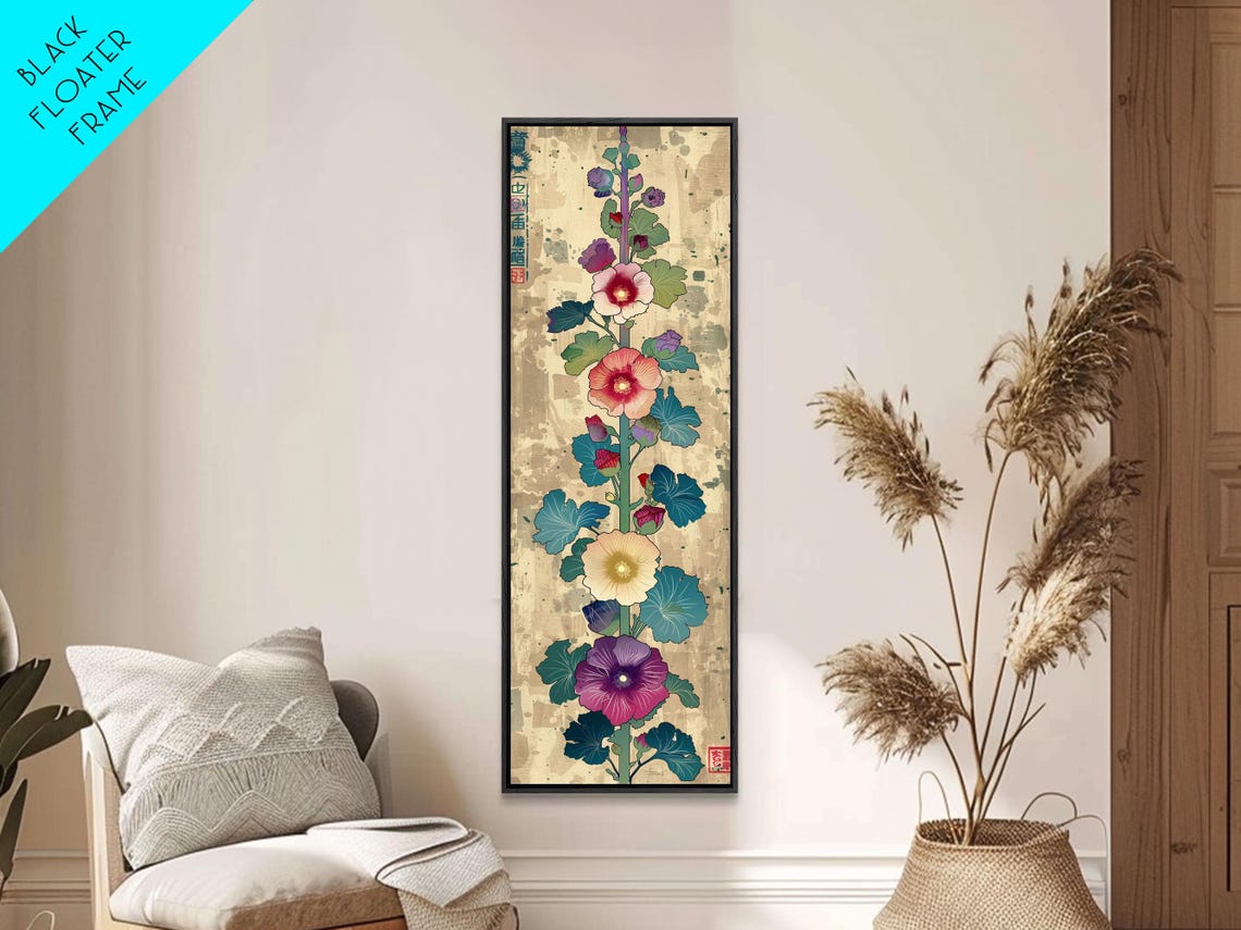 Hollyhock Flowers Gold Background Ukiyo E Tall Japanese Art Poster - Image 2