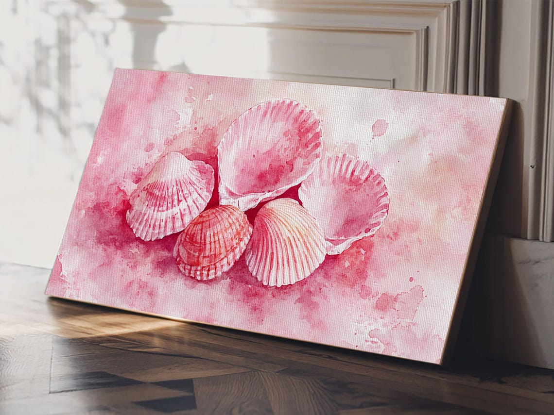 Pink Seashells Watercolor Painting Scallop Shells Coastal Beach Poster - Image 4