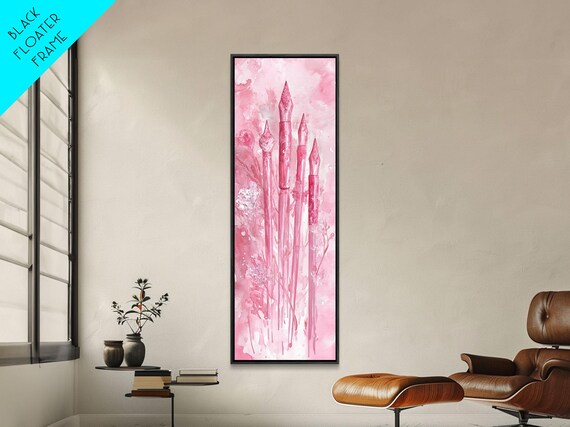 Fountain Pen Print Pink Abstract Art Skinny Wall Decor Vintage Aesthetic Minimalist Boho Gift Idea Vertical Art