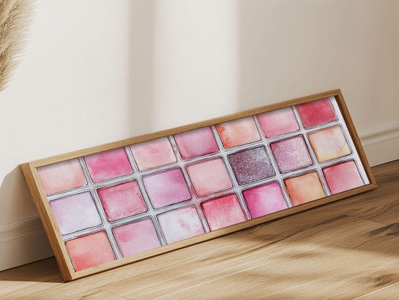 Watercolor Paint Palette Framed Print Pink Abstract Art Light Pink Wall Art Horizontal Bedroom Decor Artistic Art